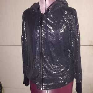 Sequence sparkly gray zipper up hoodie